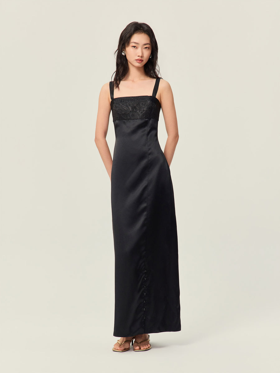 Jacquard patchwork strap dress