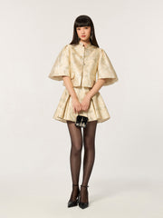 Golden Stand Collar Jacquard Short Coat