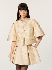 Golden Stand Collar Jacquard Short Coat