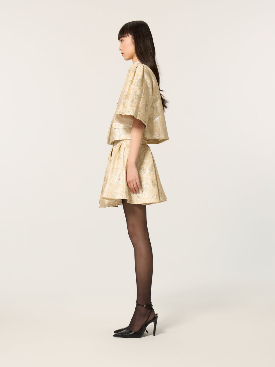 Golden Stand Collar Jacquard Short Coat