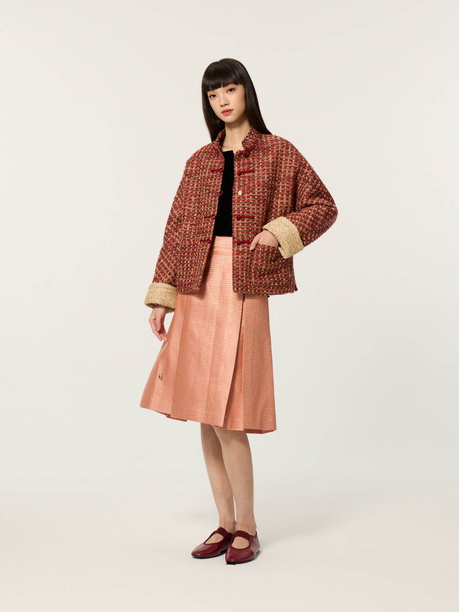 Color-Block Mandarin Collar Tang-Style Top