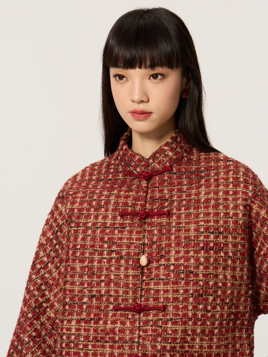 Color-Block Mandarin Collar Tang-Style Top