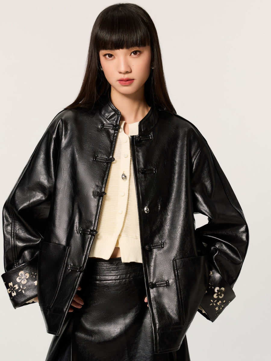 Embroidered Mandarin Collar Tang suit