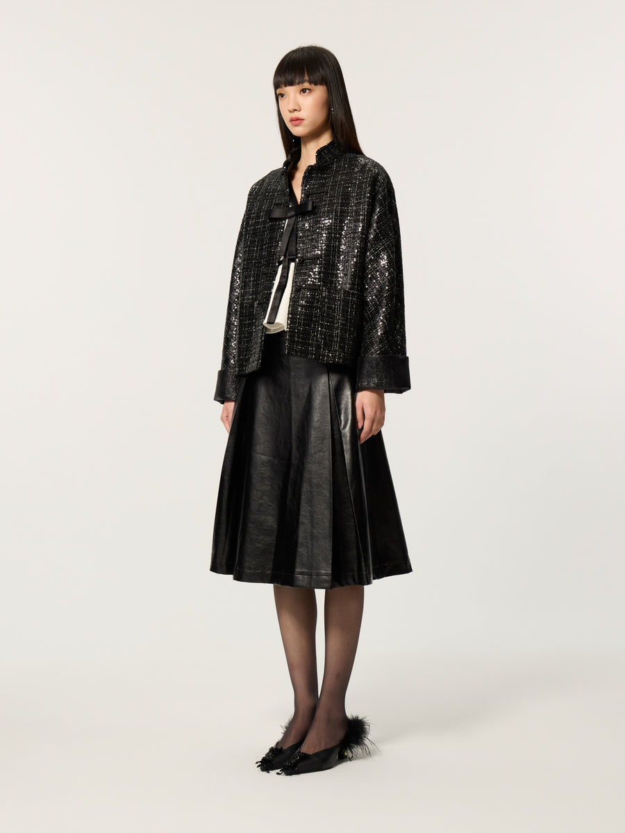 Color-Block Mandarin Collar Tang Suit Blouse