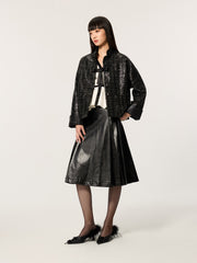 Color-Block Mandarin Collar Tang Suit Blouse