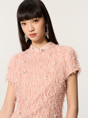 Embroidered Fluffy Chinese Short Sleeve Dress