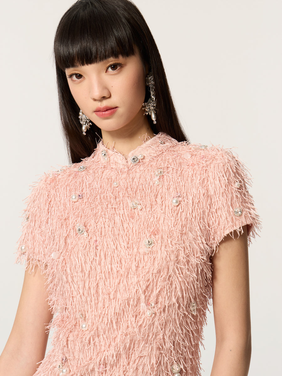Embroidered Fluffy Chinese Short Sleeve Dress