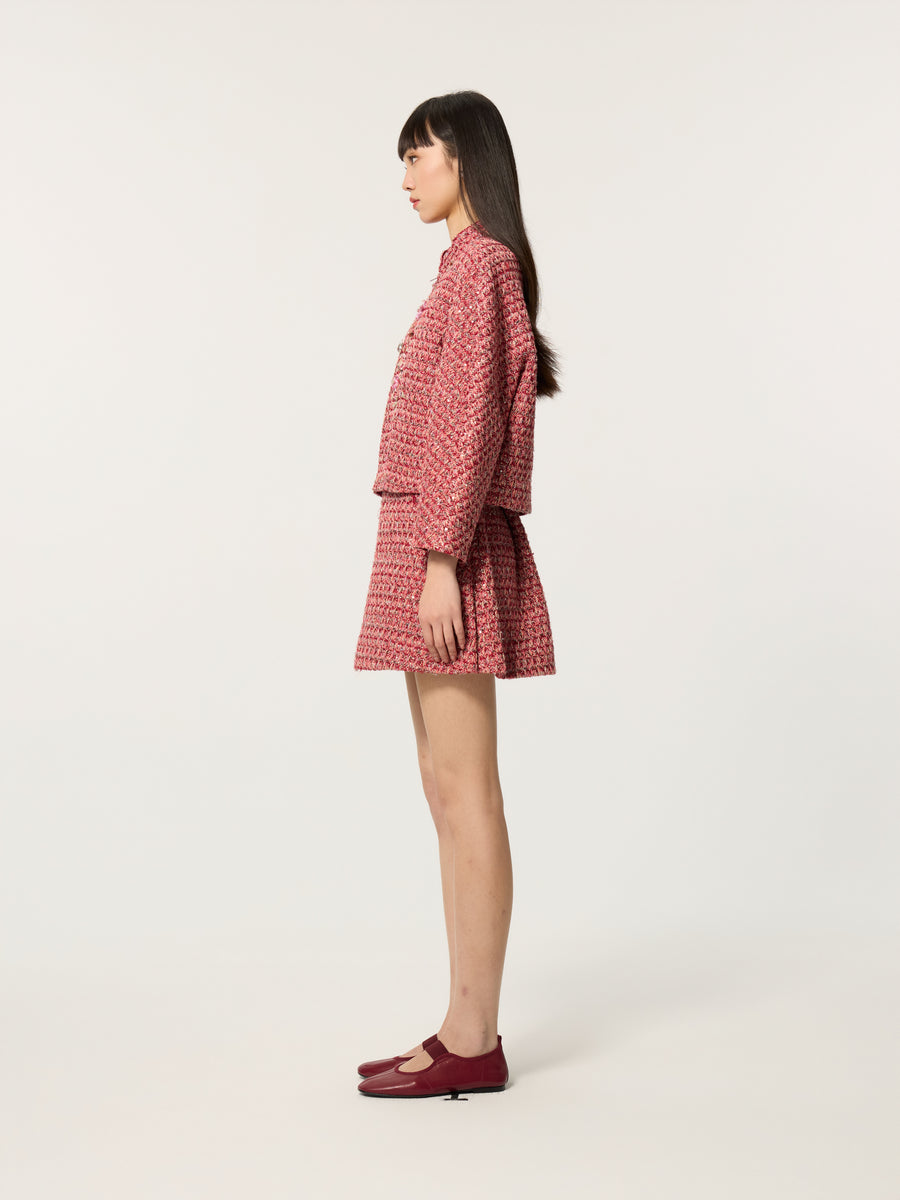Beaded Chinese-Style Tweed Short Jacket