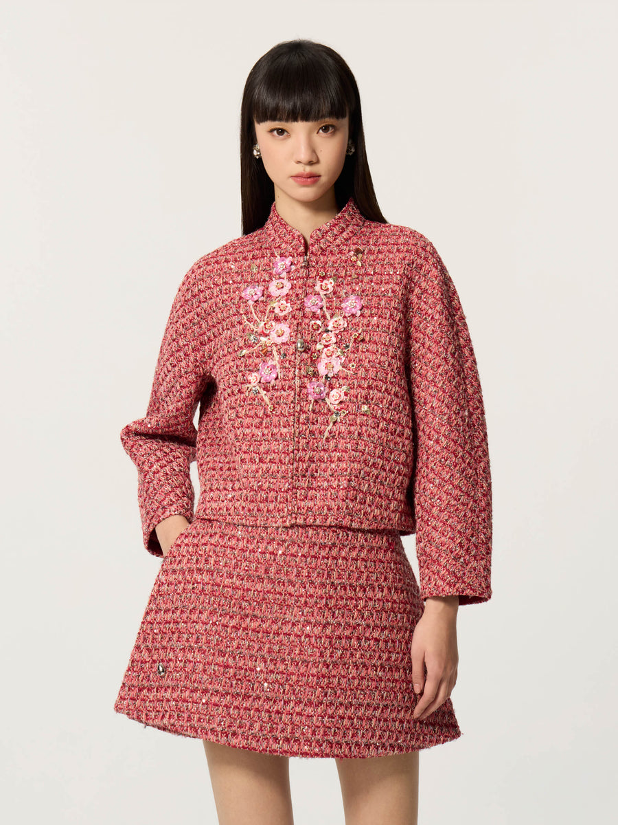 Chinese-Style Double Layered Tweed Skirt
