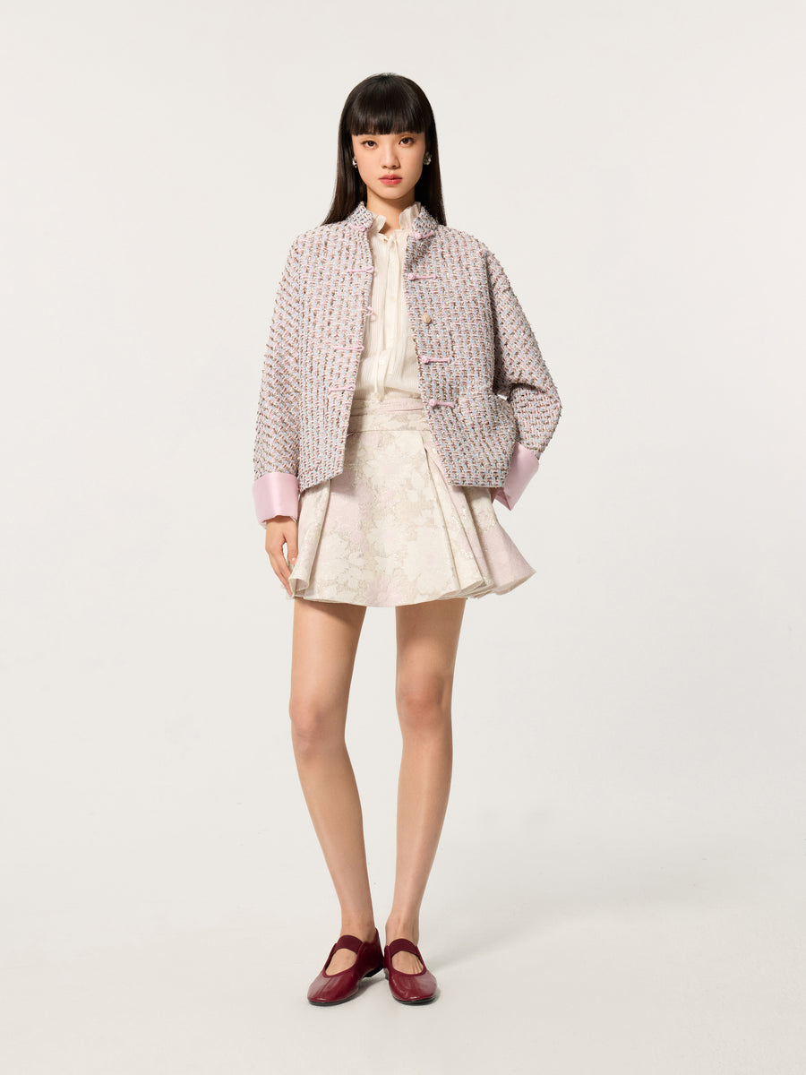 Color-Block Mandarin Collar Tang-Style Top