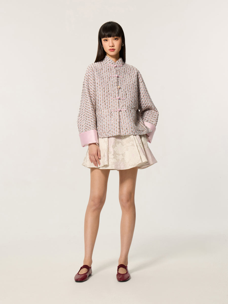 Color-Block Mandarin Collar Tang-Style Top