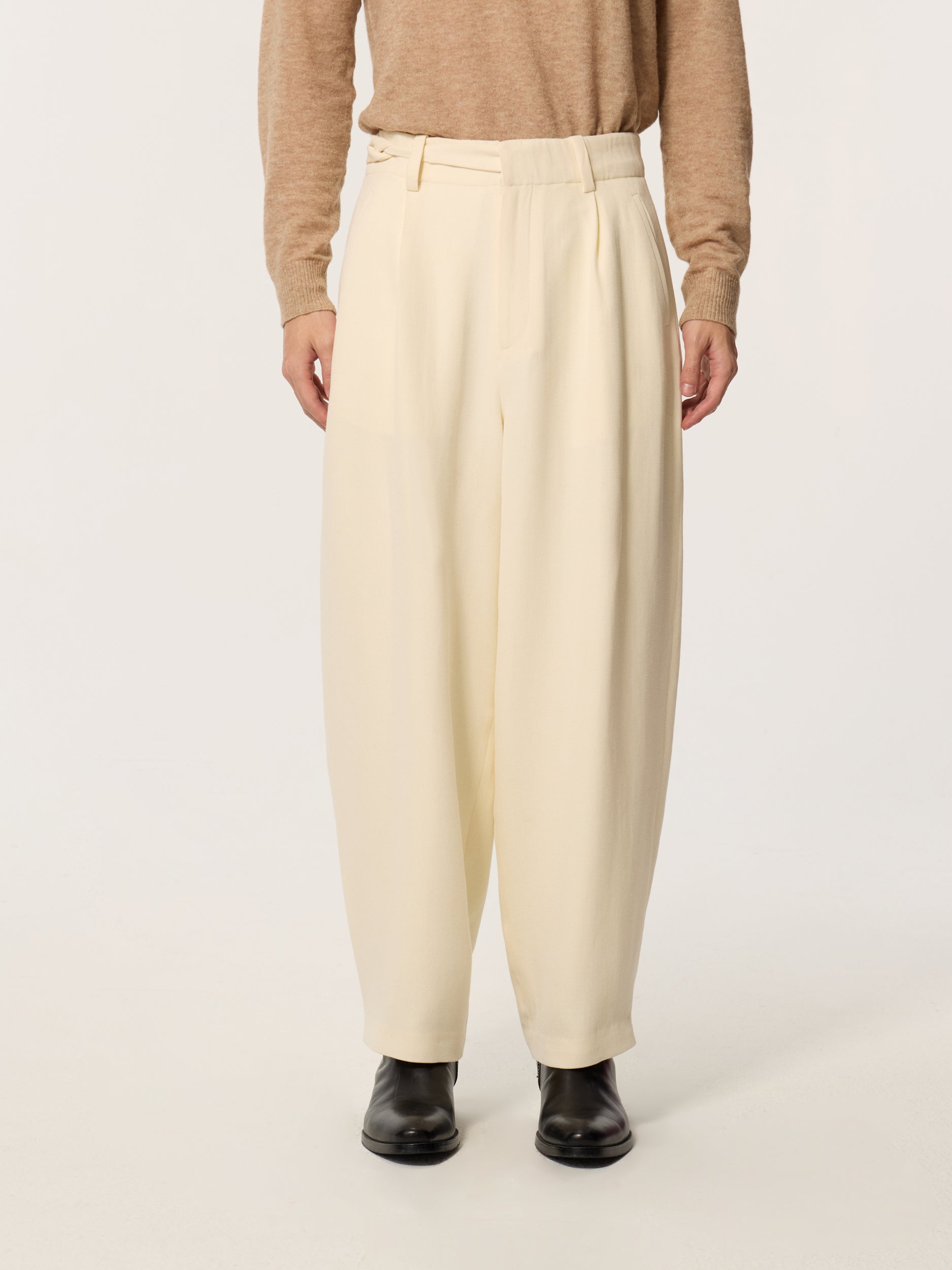 Linfeng Chinese-style wide-leg belt trousers