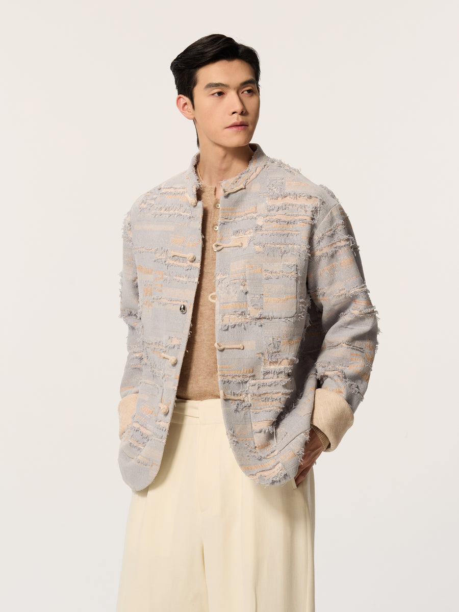 Embroidered inkstone, stand-up collar, flared sleeves Tang-style coat