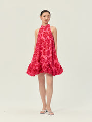 Magenta Sequin Dress, Cheongsam Collar Cutout Shoulder Asymmetric Placket Cloud Silhouette