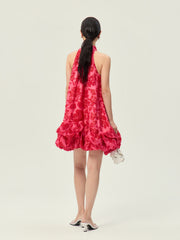 Magenta Sequin Dress, Cheongsam Collar Cutout Shoulder Asymmetric Placket Cloud Silhouette