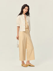 Tweed yarn Chinese short-sleeved Top