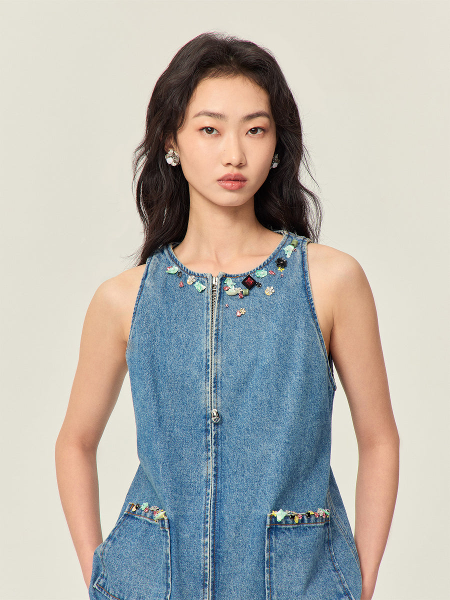 Denim beaded vest
