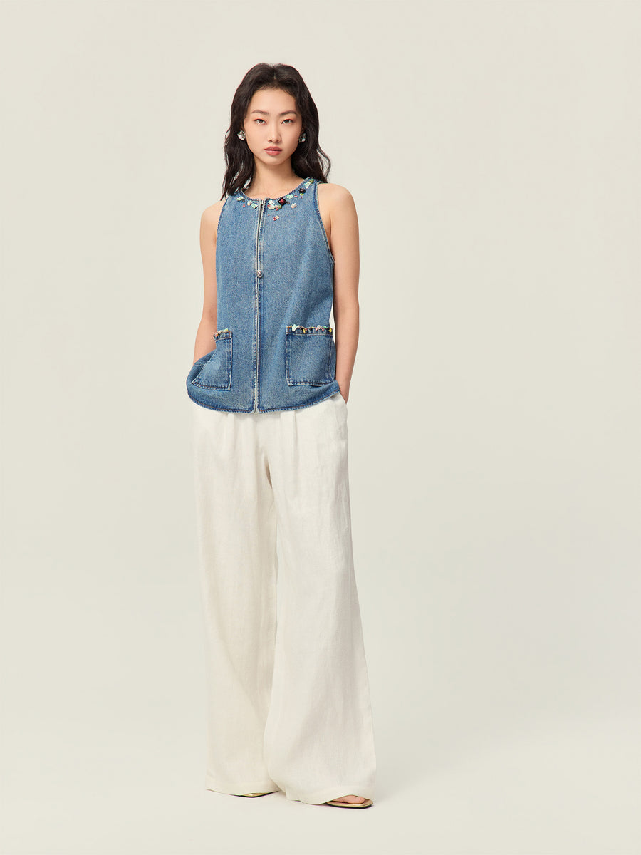 Denim beaded vest