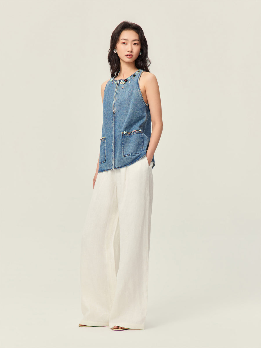 Denim beaded vest